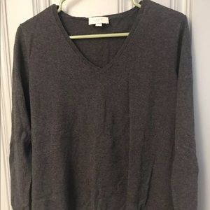 Loft Dark Striped VNeck Sweater, Gray, Size XL.
